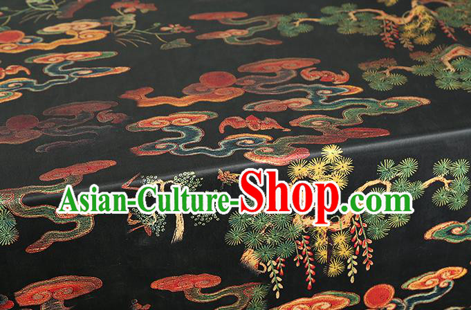 Chinese Cheongsam Black Brocade Fabric Classical Gambiered Guangdong Gauze Traditional Cloud Pine Pattern Silk Drapery