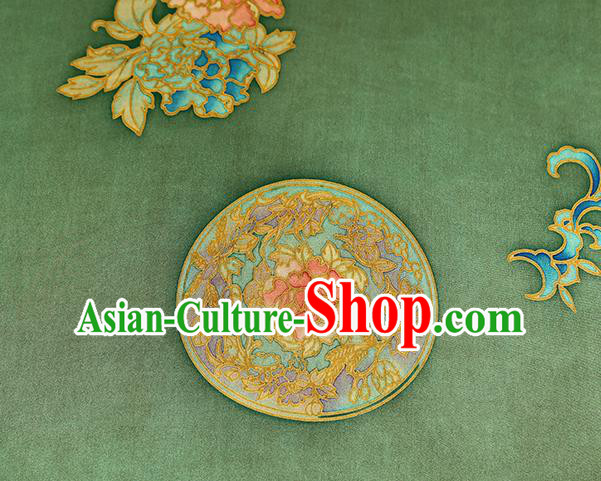 Chinese Cheongsam Green Brocade Fabric Classical Gambiered Guangdong Gauze Traditional Peony Pattern Silk Drapery