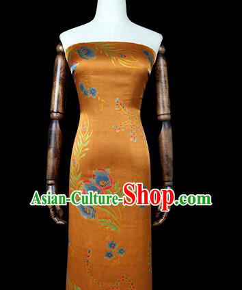 Chinese Traditional Feather Pattern Silk Drapery Cheongsam Orange Brocade Fabric Classical Gambiered Guangdong Gauze