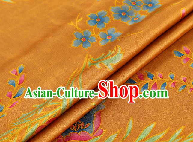 Chinese Traditional Feather Pattern Silk Drapery Cheongsam Orange Brocade Fabric Classical Gambiered Guangdong Gauze