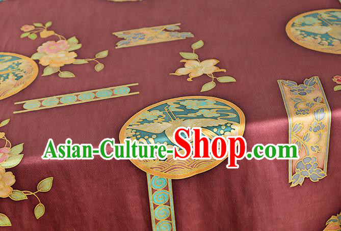 Chinese Traditional Peony Pattern Silk Drapery Cheongsam Brocade Fabric Classical Wine Red Gambiered Guangdong Gauze