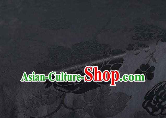 Chinese Classical Gambiered Guangdong Gauze Traditional Peony Pattern Black Brocade Fabric Cheongsam Jacquard Silk Drapery