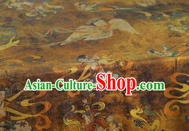 Chinese Traditional Brocade Fabric Classical Goddess Pattern Gambiered Guangdong Gauze Cheongsam Ginger Silk Drapery