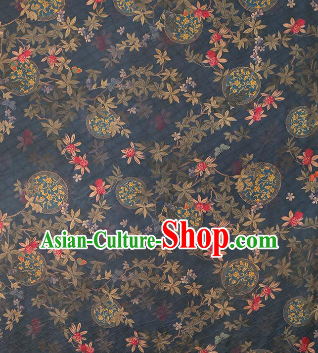 Chinese Traditional Navy Brocade Fabric Cheongsam Ginger Silk Drapery Classical Pattern Gambiered Guangdong Gauze