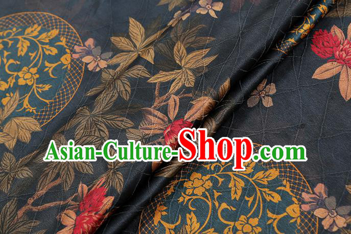 Chinese Traditional Navy Brocade Fabric Cheongsam Ginger Silk Drapery Classical Pattern Gambiered Guangdong Gauze