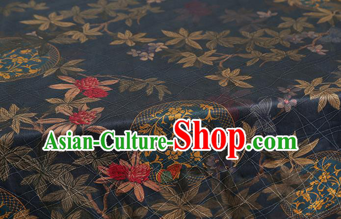 Chinese Traditional Navy Brocade Fabric Cheongsam Ginger Silk Drapery Classical Pattern Gambiered Guangdong Gauze