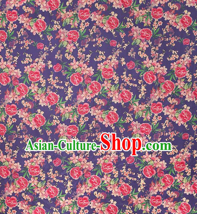 Chinese Cheongsam Purple Silk Drapery Classical Rose Pattern Gambiered Guangdong Gauze Traditional Brocade Fabric