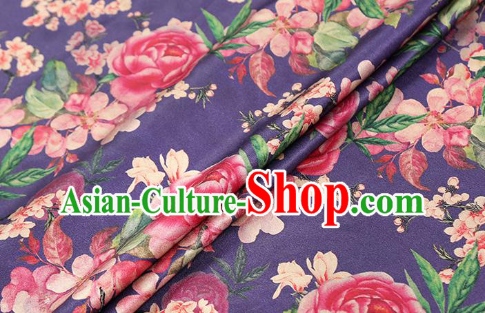 Chinese Cheongsam Purple Silk Drapery Classical Rose Pattern Gambiered Guangdong Gauze Traditional Brocade Fabric
