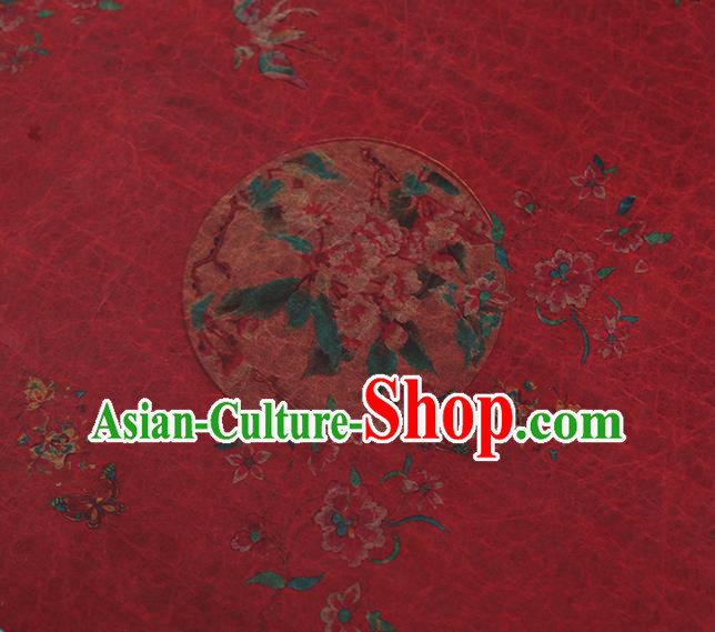 Chinese Traditional Peony Pattern Silk Drapery Classical Gambiered Guangdong Gauze Cheongsam Red Brocade Fabric