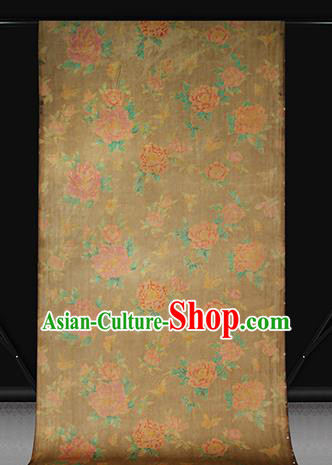 Chinese Cheongsam Brocade Fabric Traditional Peony Pattern Ginger Silk Drapery Classical Gambiered Guangdong Gauze