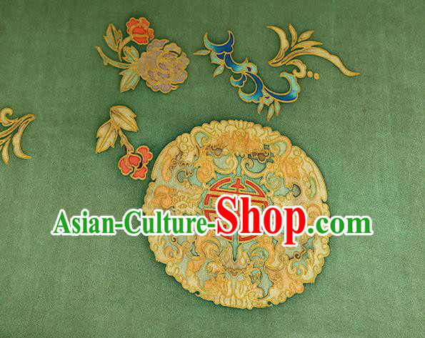 Chinese Cheongsam Green Brocade Fabric Classical Gambiered Guangdong Gauze Traditional Peony Pattern Silk Drapery