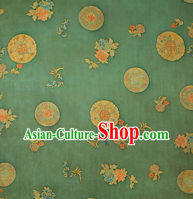 Chinese Cheongsam Green Brocade Fabric Classical Gambiered Guangdong Gauze Traditional Peony Pattern Silk Drapery
