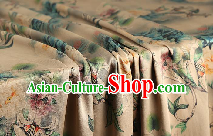Chinese Traditional Qipao Dress Brocade Satin Fabric Classical Peony Pattern Beige Silk Drapery