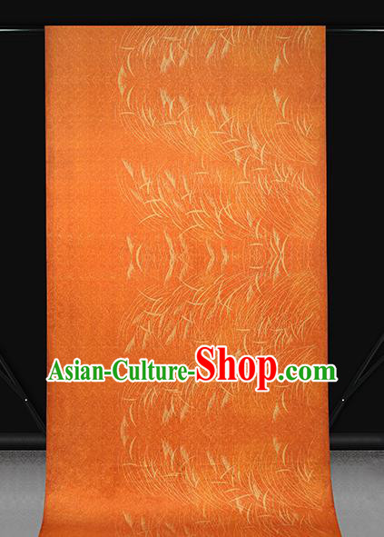 Chinese Traditional Satin Fabric Qipao Dress Brocade Classical Reed Pattern Orange Silk Drapery