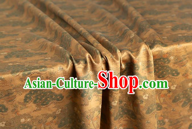 Chinese Traditional Ginger Brocade Qipao Dress Satin Fabric Classical Daisy Pattern Silk Drapery