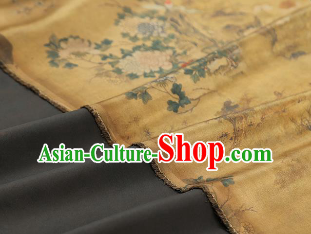 Chinese Classical Chrysanthemum Pattern Yellow Silk Drapery Traditional Qipao Dress Brocade Satin Fabric