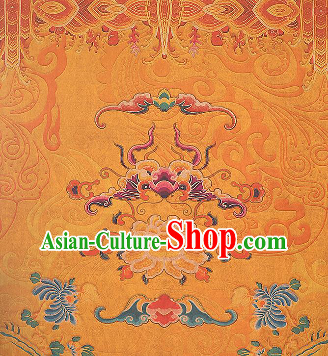 China Traditional Printing Peony Bat Silk Fabric Cheongsam Drapery Classical Yellow Gambiered Guangdong Gauze