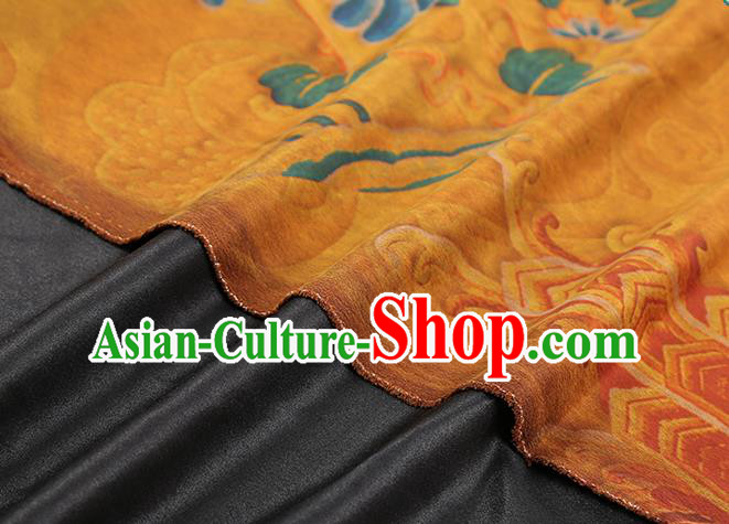 China Traditional Printing Peony Bat Silk Fabric Cheongsam Drapery Classical Yellow Gambiered Guangdong Gauze
