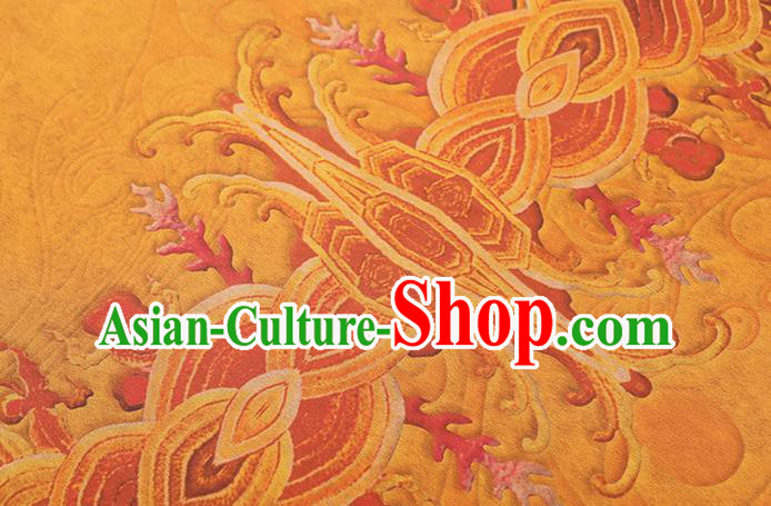 China Traditional Printing Peony Bat Silk Fabric Cheongsam Drapery Classical Yellow Gambiered Guangdong Gauze