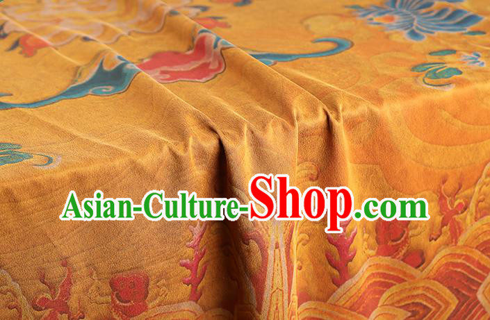 China Traditional Printing Peony Bat Silk Fabric Cheongsam Drapery Classical Yellow Gambiered Guangdong Gauze