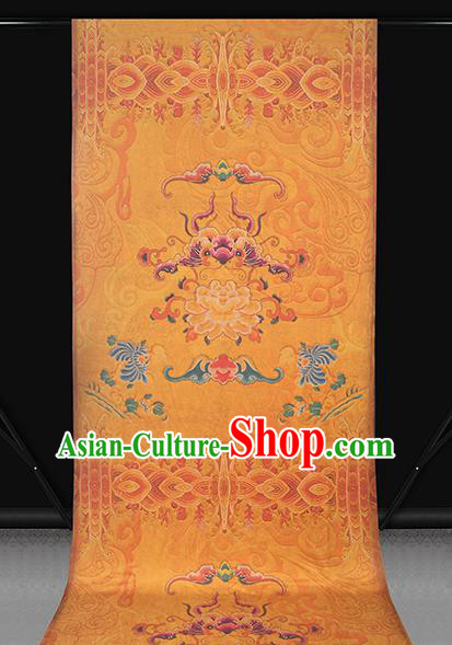 China Traditional Printing Peony Bat Silk Fabric Cheongsam Drapery Classical Yellow Gambiered Guangdong Gauze