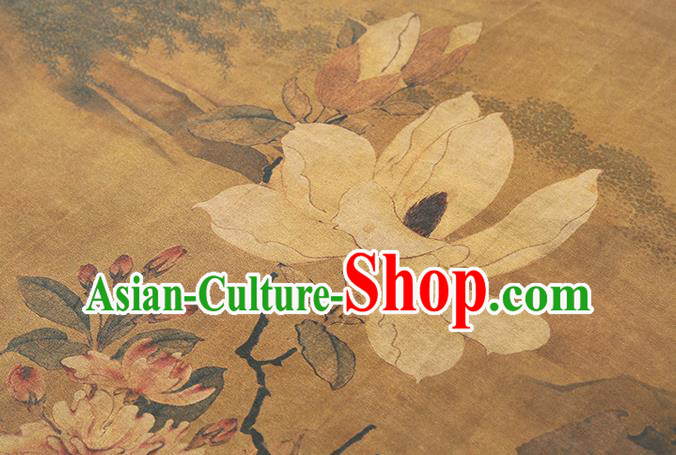 Chinese Ginger Satin Fabric Traditional Qipao Dress Brocade Classical Mangnolia Pattern Silk Drapery