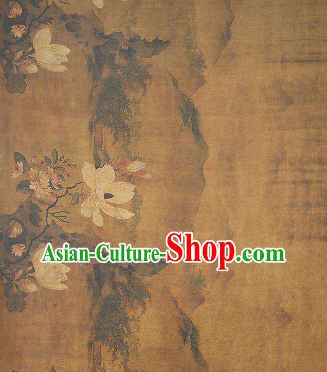 Chinese Ginger Satin Fabric Traditional Qipao Dress Brocade Classical Mangnolia Pattern Silk Drapery