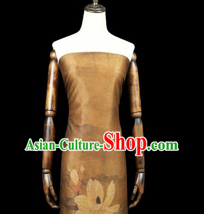 Chinese Ginger Satin Fabric Traditional Qipao Dress Brocade Classical Mangnolia Pattern Silk Drapery