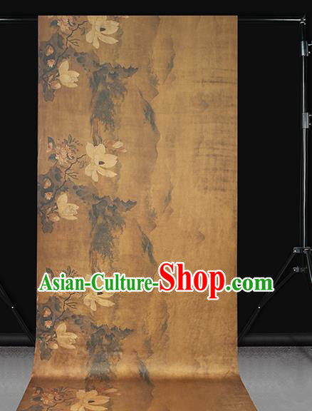 Chinese Ginger Satin Fabric Traditional Qipao Dress Brocade Classical Mangnolia Pattern Silk Drapery