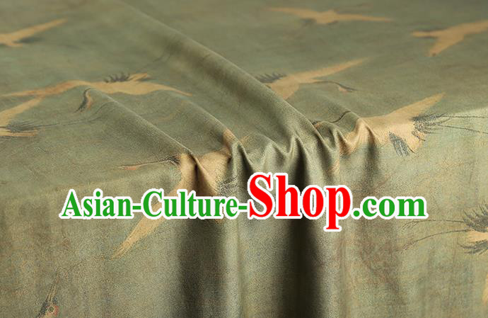 Chinese Classical Cranes Pattern Light Green Silk Drapery Traditional Brocade Fabric Qipao Dress Gambiered Guangdong Gauze