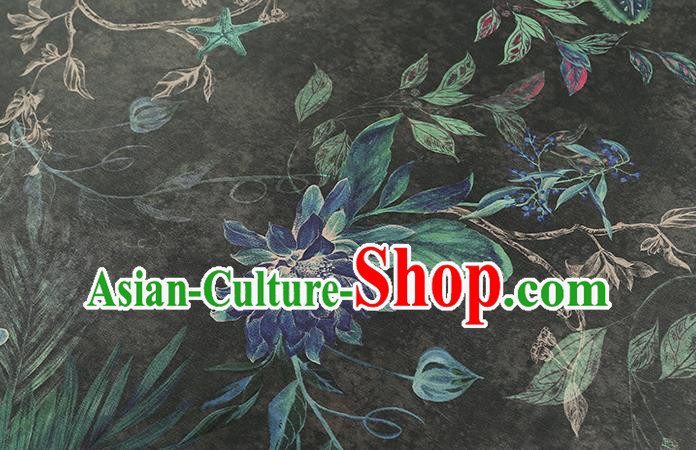 Chinese Classical Epiphyllum Pattern Black Silk Drapery Traditional Brocade Fabric Qipao Dress Satin