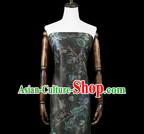 Chinese Classical Epiphyllum Pattern Black Silk Drapery Traditional Brocade Fabric Qipao Dress Satin