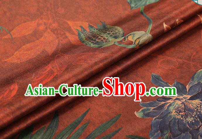 Chinese Traditional Brocade Fabric Qipao Dress Satin Classical Epiphyllum Pattern Maroon Silk Drapery