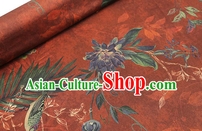 Chinese Traditional Brocade Fabric Qipao Dress Satin Classical Epiphyllum Pattern Maroon Silk Drapery