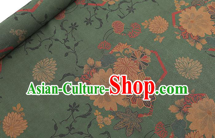 Chinese Traditional Qipao Dress Gambiered Guangdong Gauze Fabric Classical Chrysanthemum Pattern Green Silk Drapery