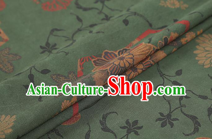 Chinese Traditional Qipao Dress Gambiered Guangdong Gauze Fabric Classical Chrysanthemum Pattern Green Silk Drapery