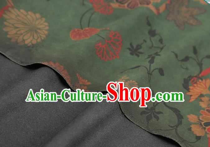 Chinese Traditional Qipao Dress Gambiered Guangdong Gauze Fabric Classical Chrysanthemum Pattern Green Silk Drapery