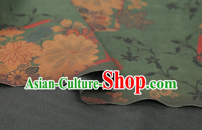 Chinese Traditional Qipao Dress Gambiered Guangdong Gauze Fabric Classical Chrysanthemum Pattern Green Silk Drapery