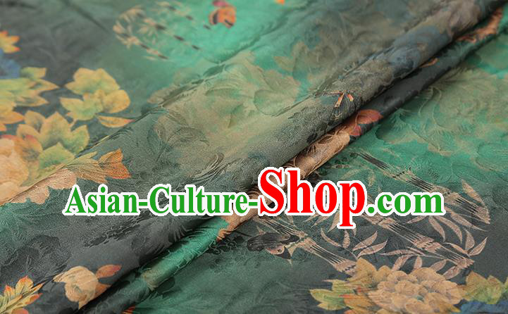 Chinese Classical Peony Pattern Green Silk Drapery Traditional Qipao Dress Gambiered Guangdong Gauze Fabric