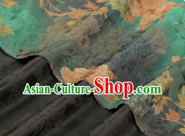 Chinese Classical Peony Pattern Green Silk Drapery Traditional Qipao Dress Gambiered Guangdong Gauze Fabric