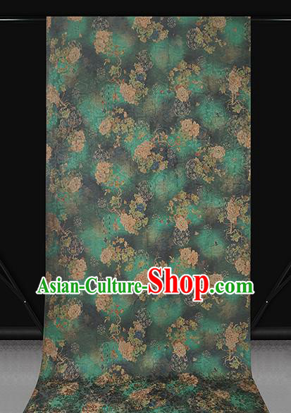 Chinese Classical Peony Pattern Green Silk Drapery Traditional Qipao Dress Gambiered Guangdong Gauze Fabric