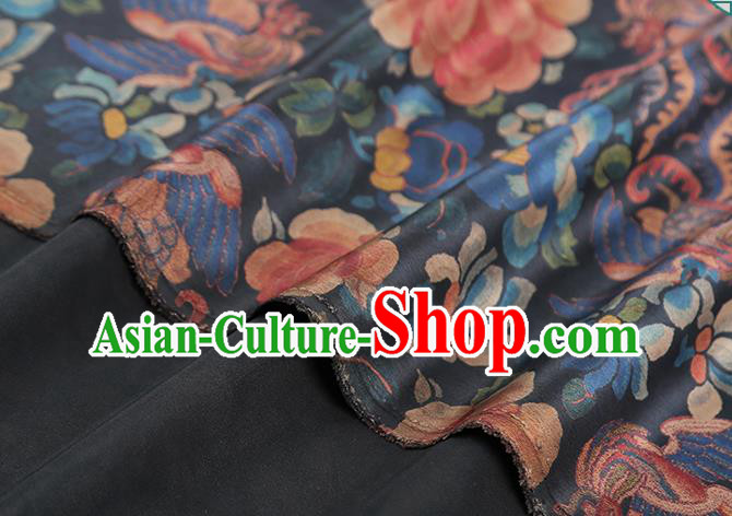 Chinese Traditional Qipao Dress Tapestry Fabric Classical Phoenix Peony Pattern Silk Drapery Navy Brocade