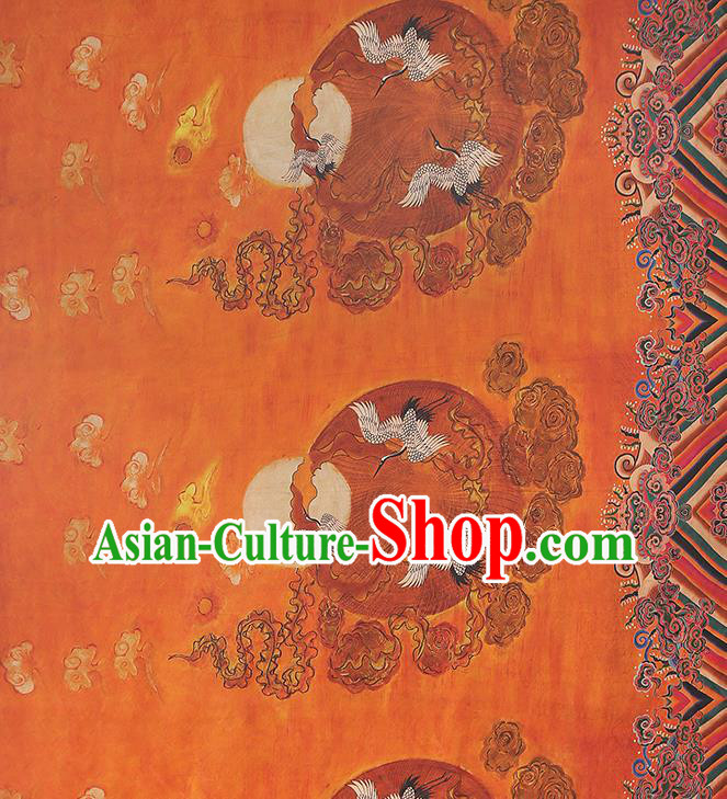 China Traditional Printing Sun Cranes Silk Fabric Cheongsam Drapery Classical Orange Gambiered Guangdong Gauze