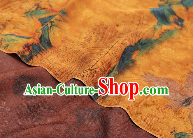 Chinese Qipao Dress Yellow Gambiered Guangdong Gauze Fabric Traditional Classical Landscape Pattern Silk Drapery