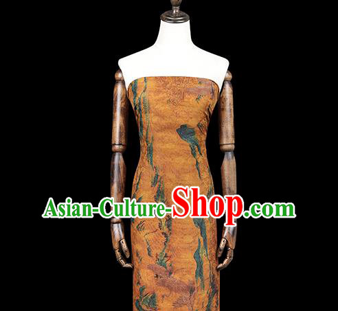 Chinese Qipao Dress Yellow Gambiered Guangdong Gauze Fabric Traditional Classical Landscape Pattern Silk Drapery