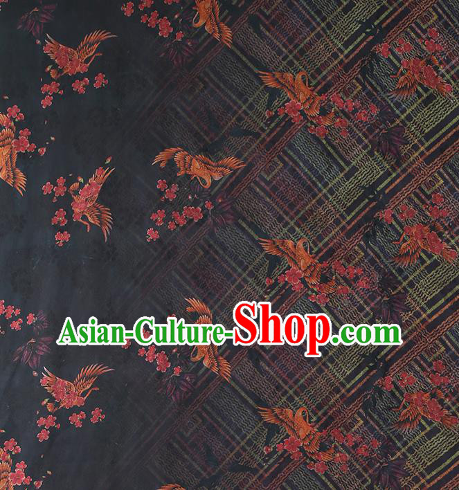 Chinese Traditional Black Gambiered Guangdong Gauze Qipao Dress Cloth Classical Crane Pattern Silk Fabric