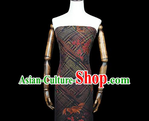 Chinese Traditional Black Gambiered Guangdong Gauze Qipao Dress Cloth Classical Crane Pattern Silk Fabric