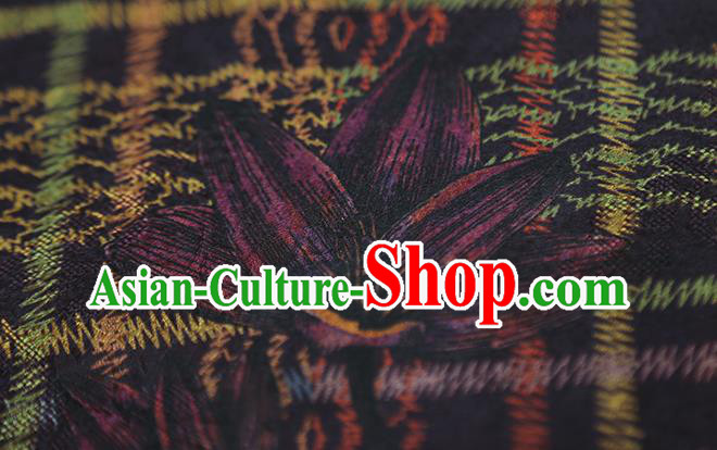 Chinese Traditional Black Gambiered Guangdong Gauze Qipao Dress Cloth Classical Crane Pattern Silk Fabric