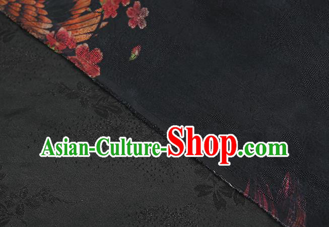 Chinese Traditional Black Gambiered Guangdong Gauze Qipao Dress Cloth Classical Crane Pattern Silk Fabric