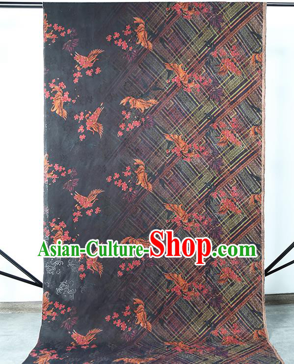 Chinese Traditional Black Gambiered Guangdong Gauze Qipao Dress Cloth Classical Crane Pattern Silk Fabric